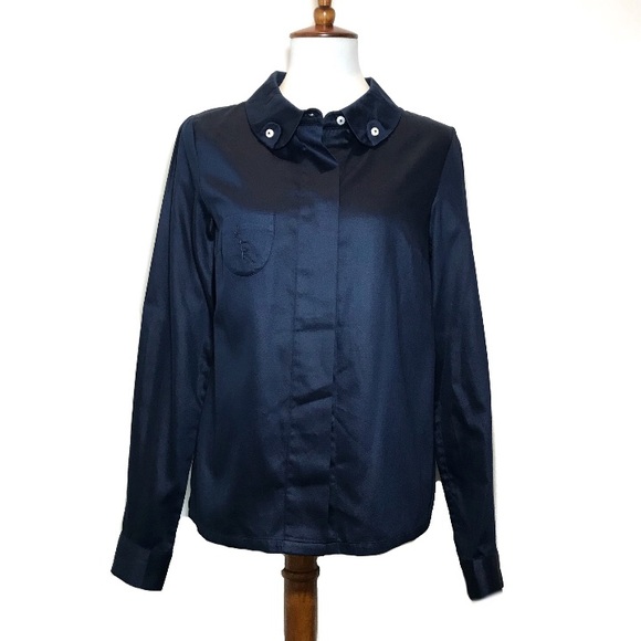 Alice Roi Tops - [Alice Roi] Silk Navy Blue Button Down Shirt